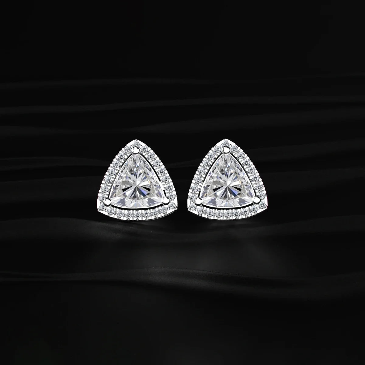 Trillion Cut Diamond Pave Halo Stud Earrings