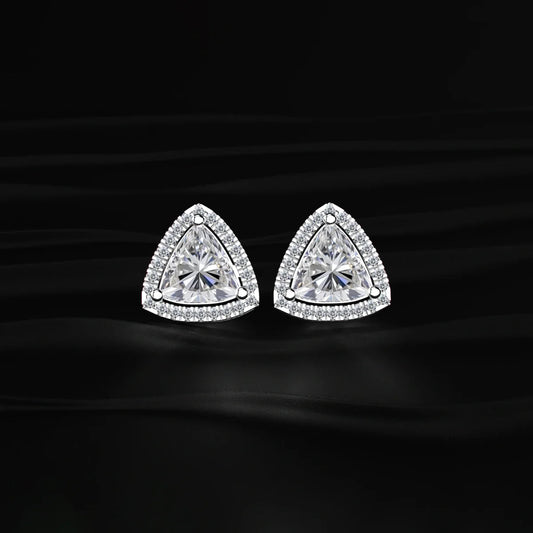 Trillion Cut Diamond Pave Halo Stud Earrings