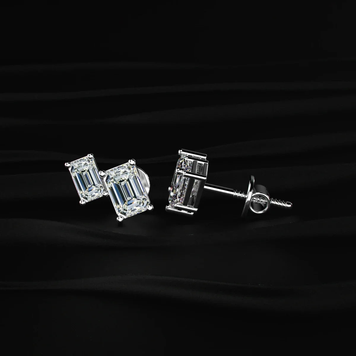 Double Emerald Cut Lab Diamond Stud Earrings