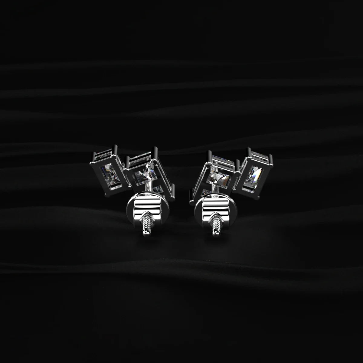 Double Emerald Cut Lab Diamond Stud Earrings