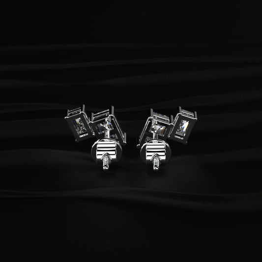 Double Emerald Cut Lab Diamond Stud Earrings