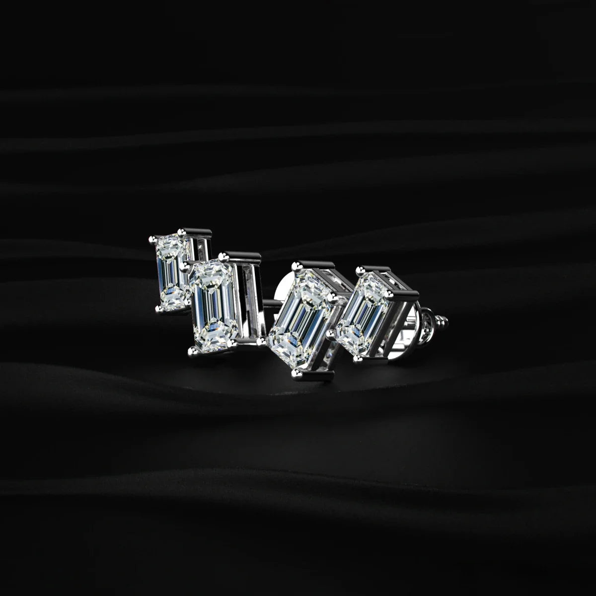 Double Emerald Cut Lab Diamond Stud Earrings