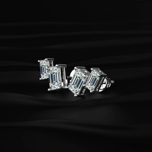 Double Emerald Cut Lab Diamond Stud Earrings