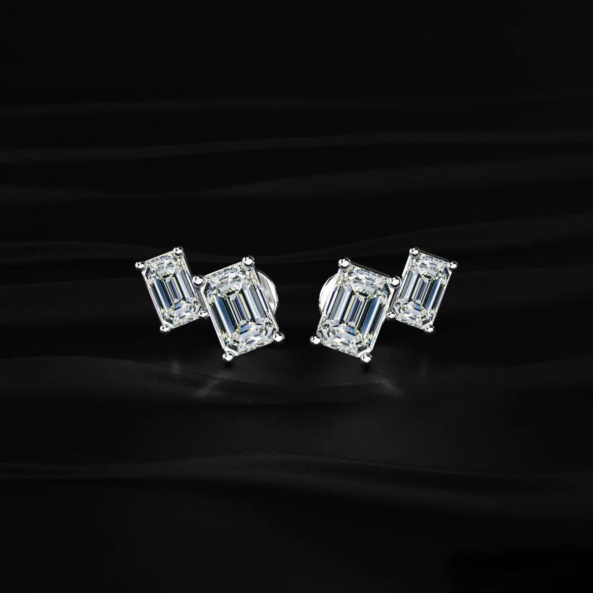 Double Emerald Cut Lab Diamond Stud Earrings