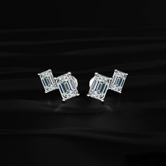 Double Emerald Cut Lab Diamond Stud Earrings