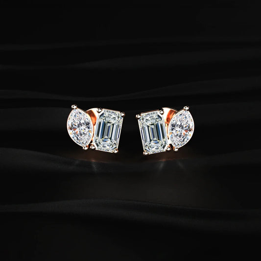 Marquise & Emerald Cut Lab Grown Diamond Toi et Moi Earrings