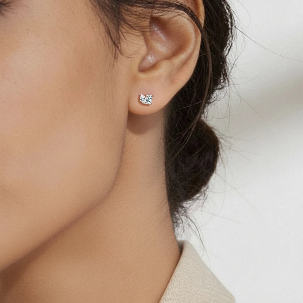 Marquise & Emerald Cut Lab Grown Diamond Toi et Moi Earrings