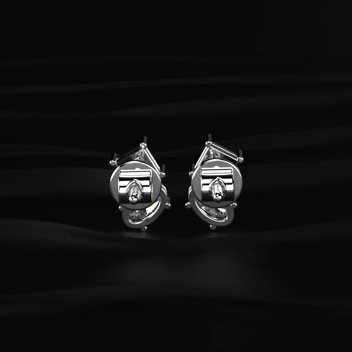 Toi et Moi Princess and Oval Diamond Stud Earrings