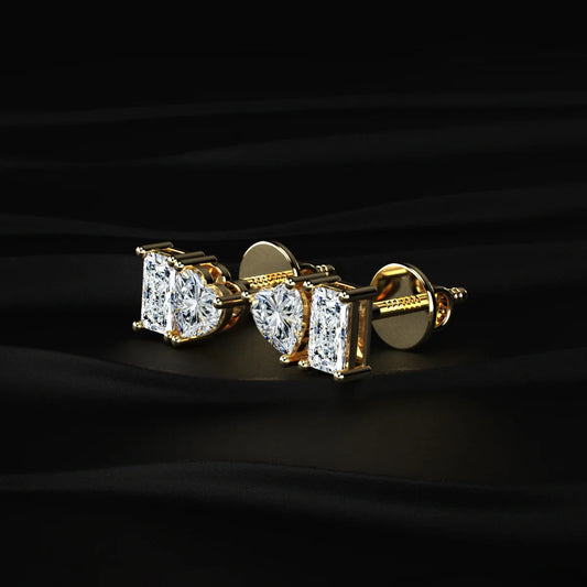 Lab Diamond Radiant And Heart Cut Toi Et Moi Earrings