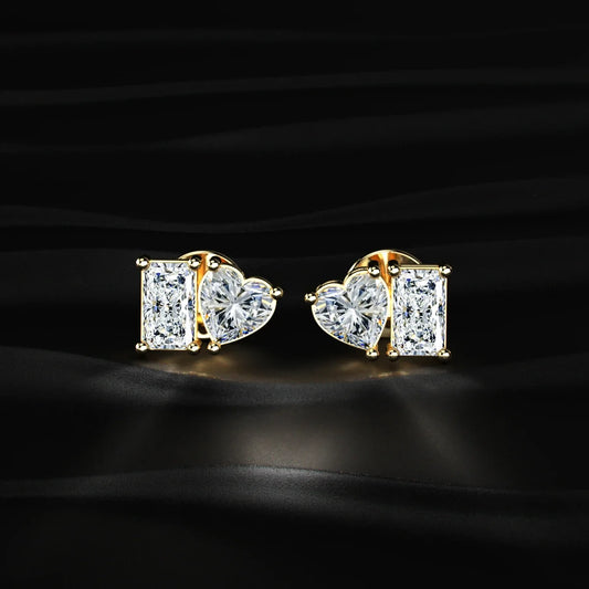 Lab Diamond Radiant And Heart Cut Toi Et Moi Earrings