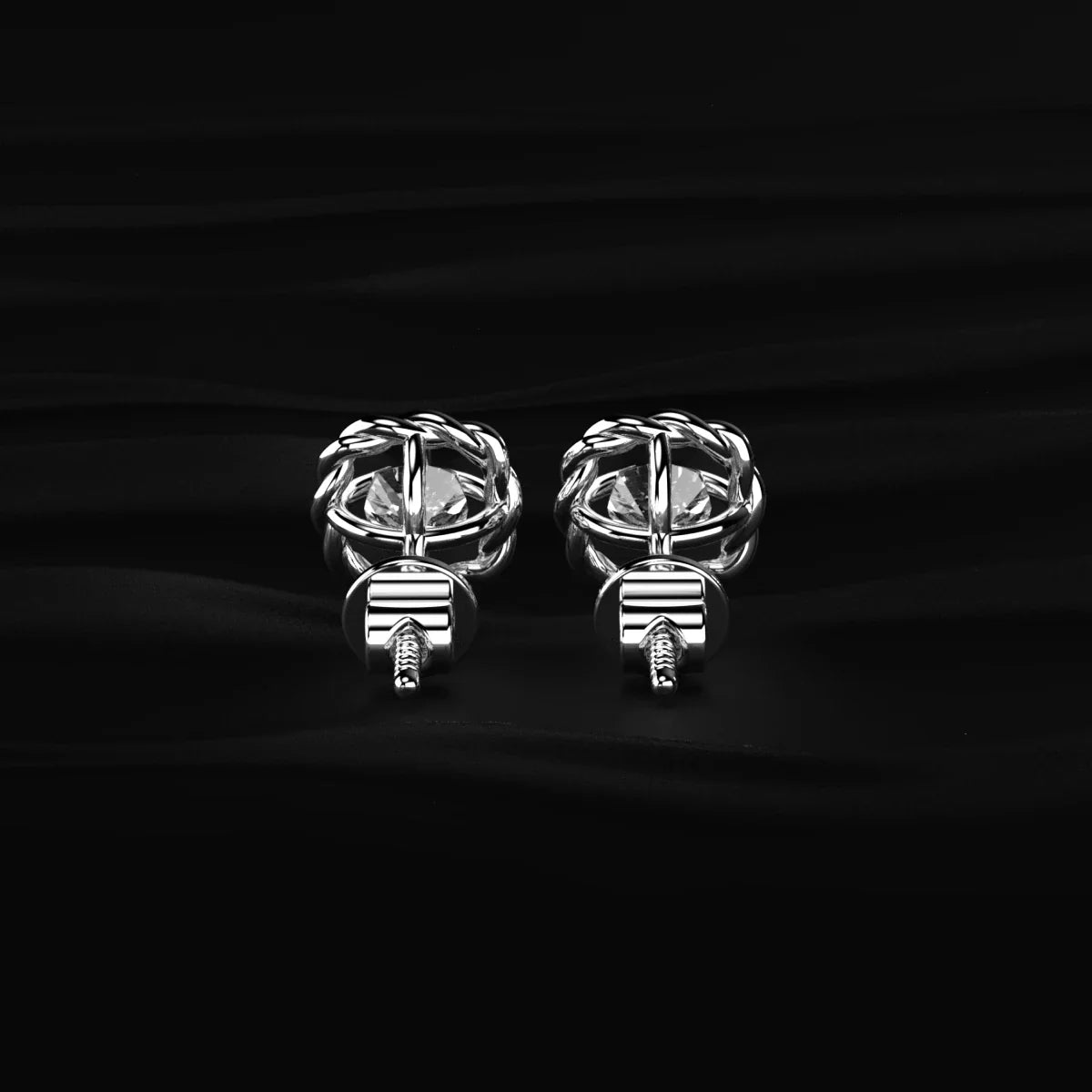 Cushion Cut Diamond Stud Earrings with Twisted Rope Frame