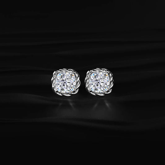 Cushion Cut Diamond Stud Earrings with Twisted Rope Frame