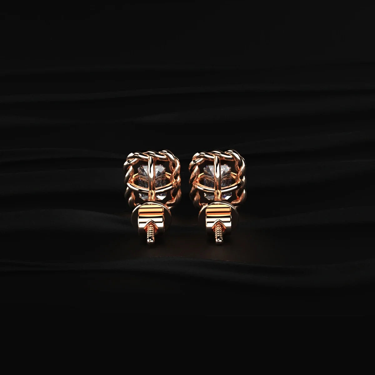 Emerald Cut Diamond Stud Earrings with Twisted Rope Frame