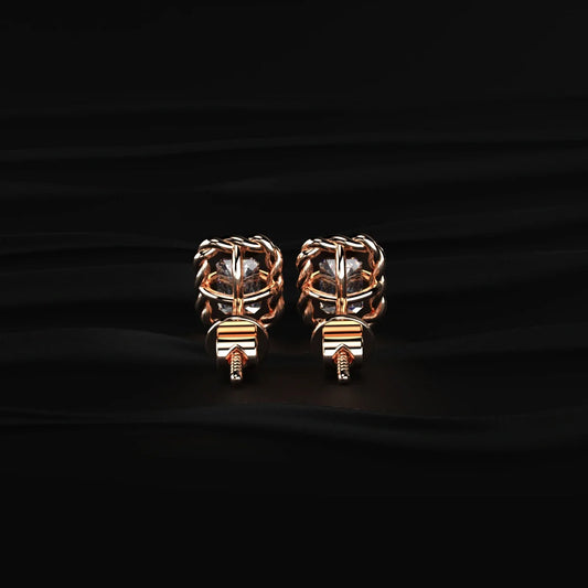 Emerald Cut Diamond Stud Earrings with Twisted Rope Frame