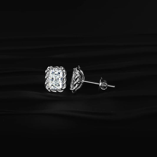 Radiant Cut Diamond Stud Earrings With Twisted Rope Frame