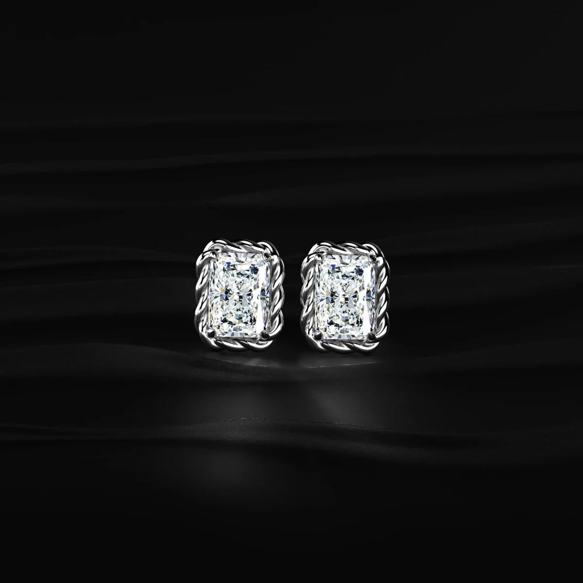 Radiant Cut Diamond Stud Earrings With Twisted Rope Frame
