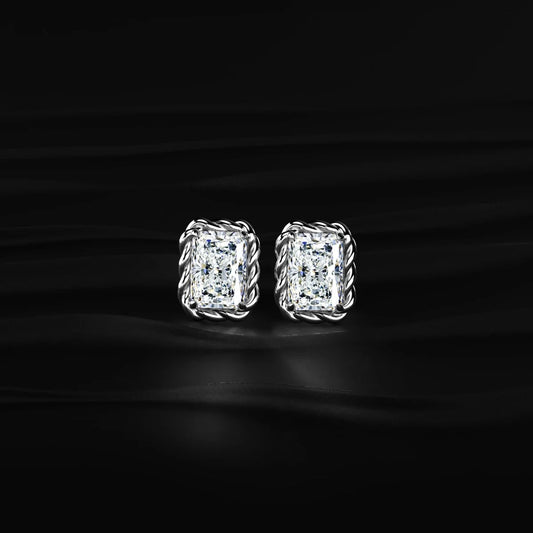 Radiant Cut Diamond Stud Earrings With Twisted Rope Frame