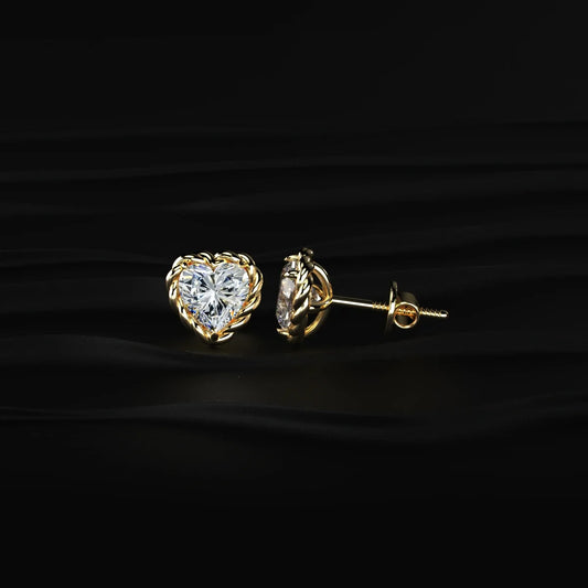 Heart Shape Diamond Stud Earrings With Twisted Rope Frame