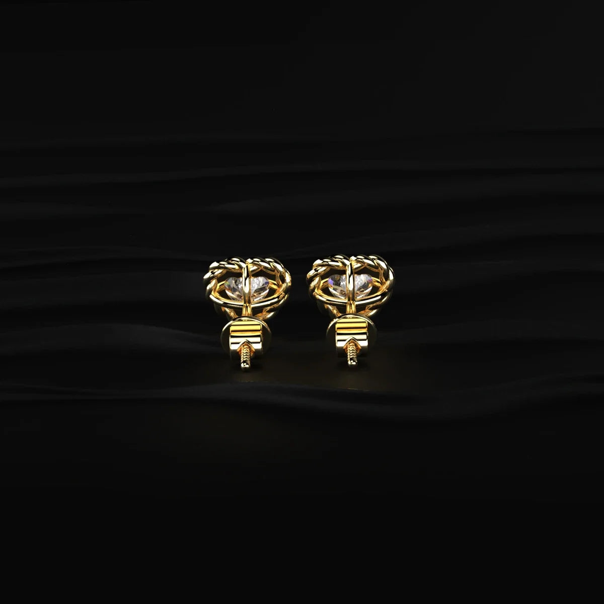 Heart Shape Diamond Stud Earrings With Twisted Rope Frame