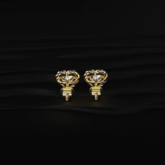 Heart Shape Diamond Stud Earrings With Twisted Rope Frame