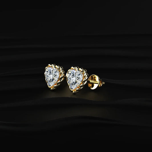 Heart Shape Diamond Stud Earrings With Twisted Rope Frame