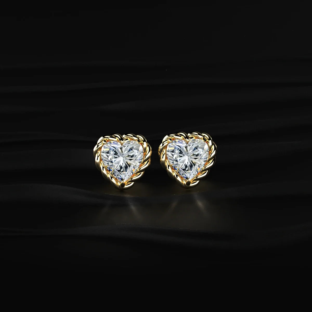 Heart Shape Diamond Stud Earrings With Twisted Rope Frame