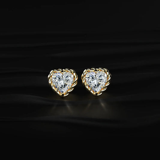 Heart Shape Diamond Stud Earrings With Twisted Rope Frame