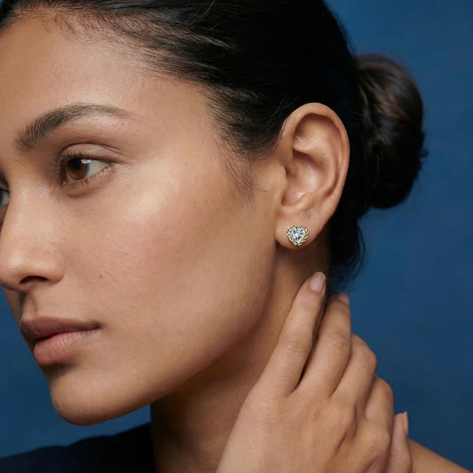 Heart Shape Diamond Stud Earrings With Twisted Rope Frame
