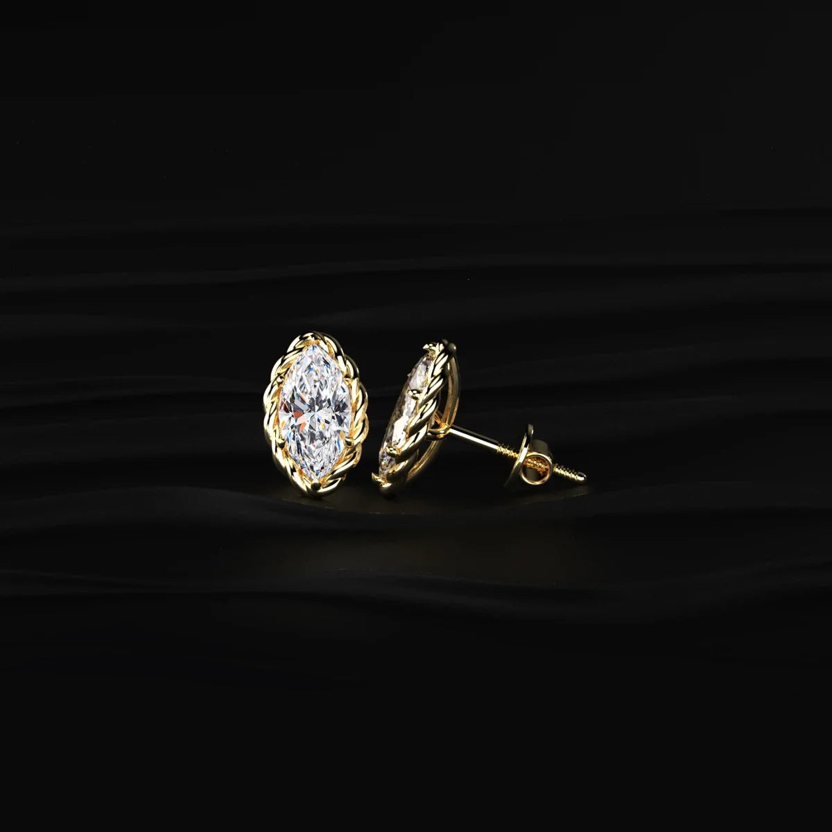 Marquise Cut Diamond Stud Earrings with Twisted Rope Frame