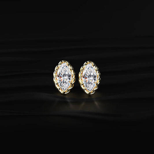 Marquise Cut Diamond Stud Earrings with Twisted Rope Frame