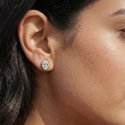 Marquise Cut Diamond Stud Earrings with Twisted Rope Frame