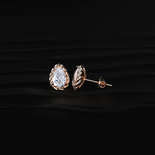 Pear Cut Diamond Stud Earrings with Twisted Rope Frame