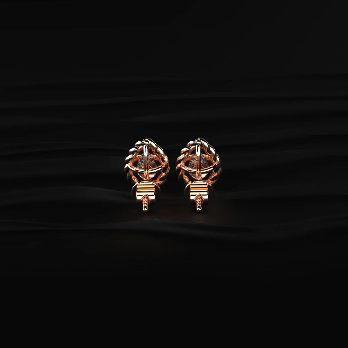 Pear Cut Diamond Stud Earrings with Twisted Rope Frame