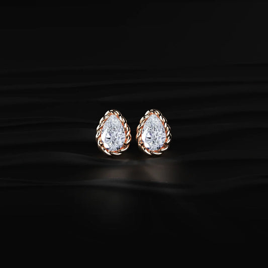 Pear Cut Diamond Stud Earrings with Twisted Rope Frame