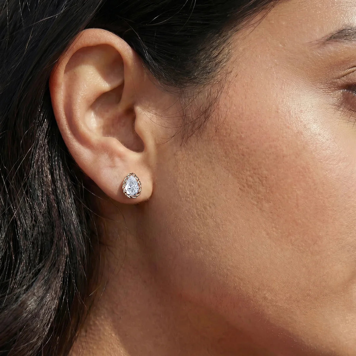 Pear Cut Diamond Stud Earrings with Twisted Rope Frame