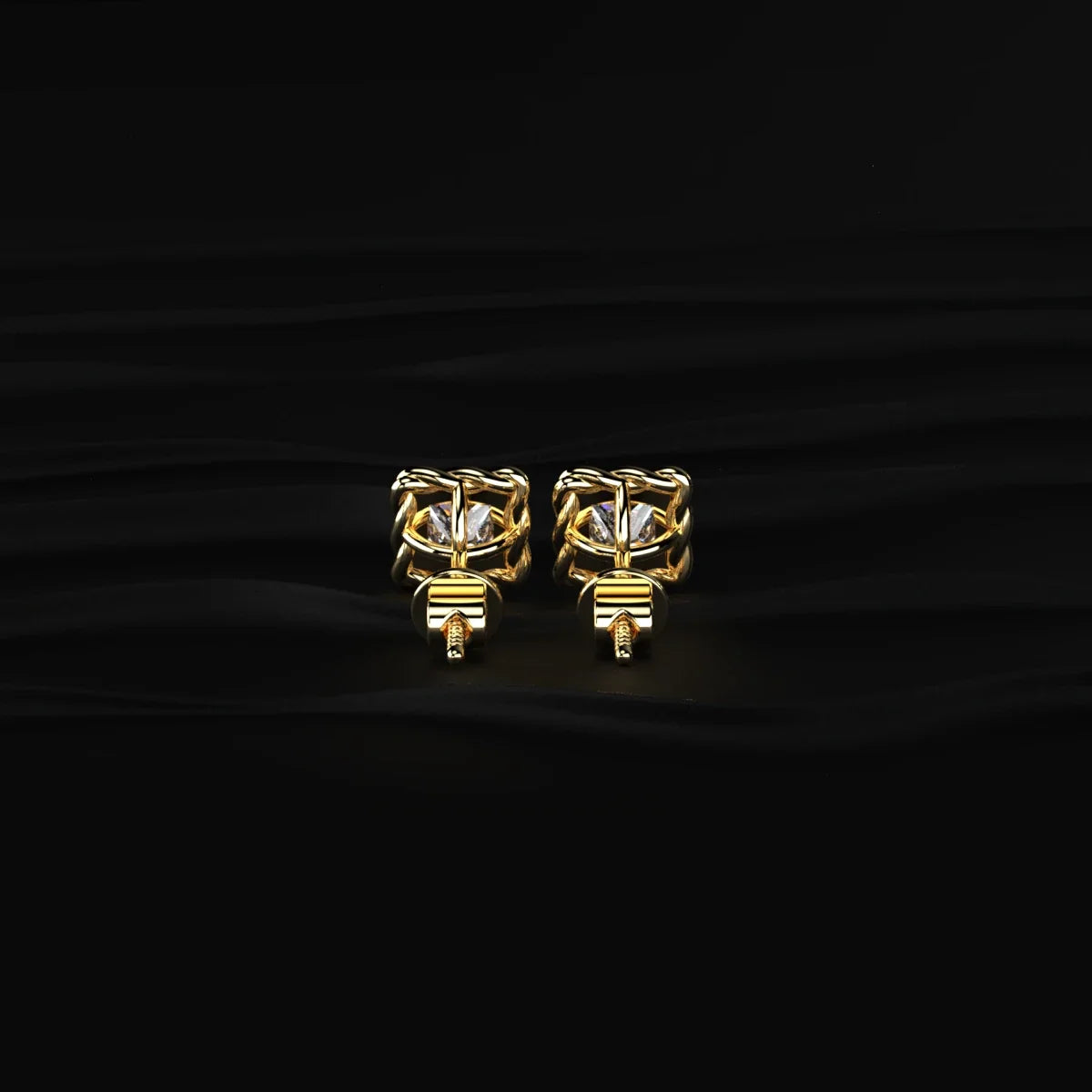 Princess Cut Diamond Stud Earrings with Twisted Rope Frame