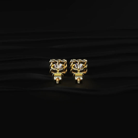 Princess Cut Diamond Stud Earrings with Twisted Rope Frame