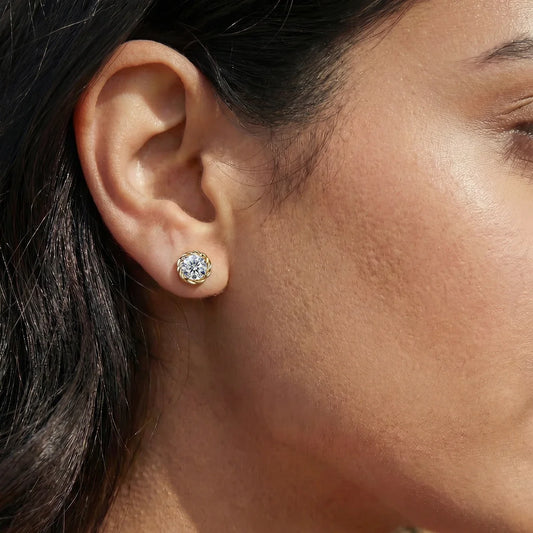Round Cut Diamond Stud Earrings with Twisted Rope Frame