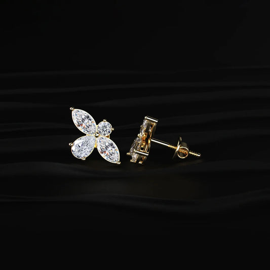 Marquise Round and Pear Shape Diamond Butterfly Stud Earrings