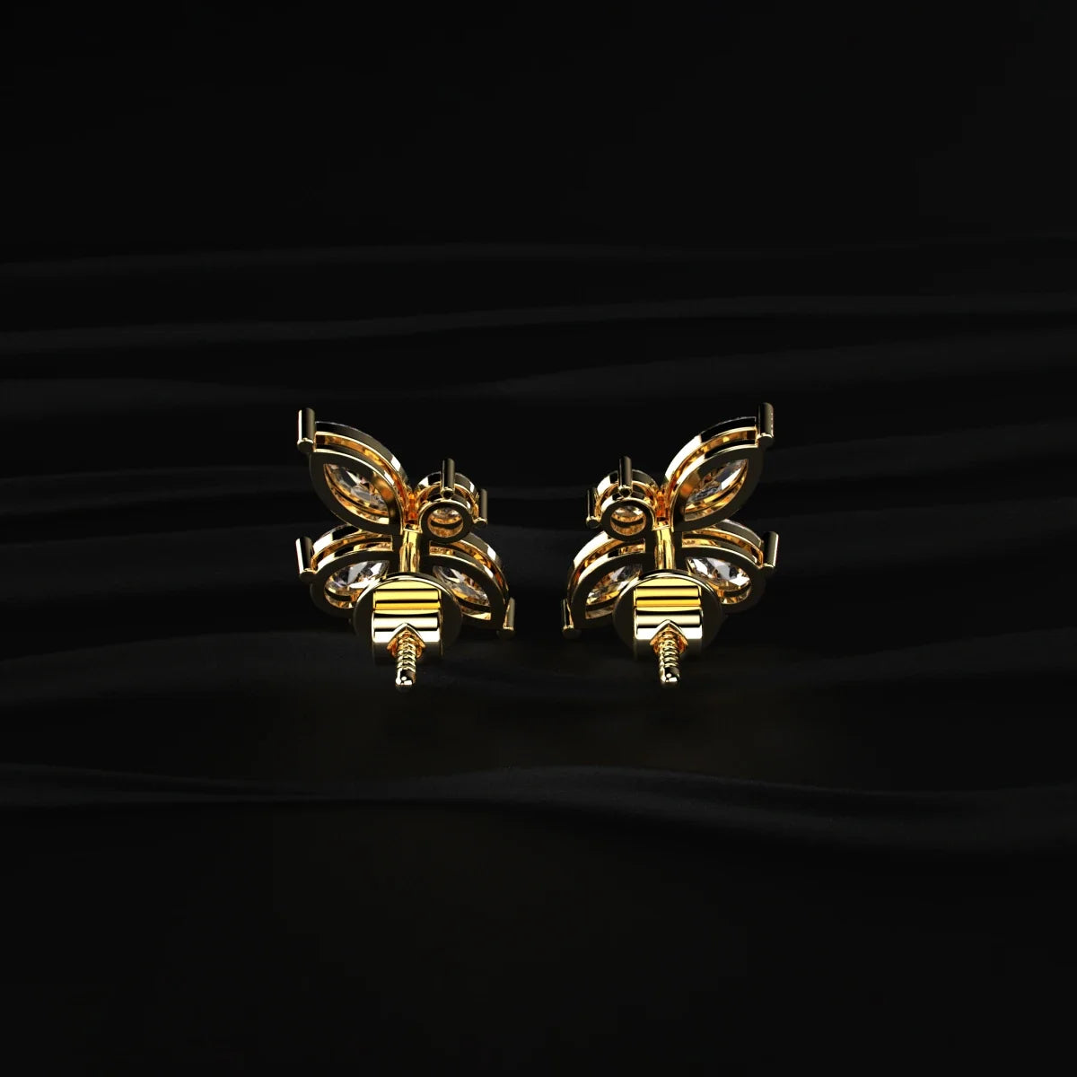 Marquise Round and Pear Shape Diamond Butterfly Stud Earrings