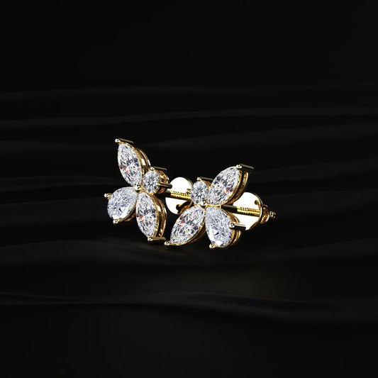 Marquise Round and Pear Shape Diamond Butterfly Stud Earrings