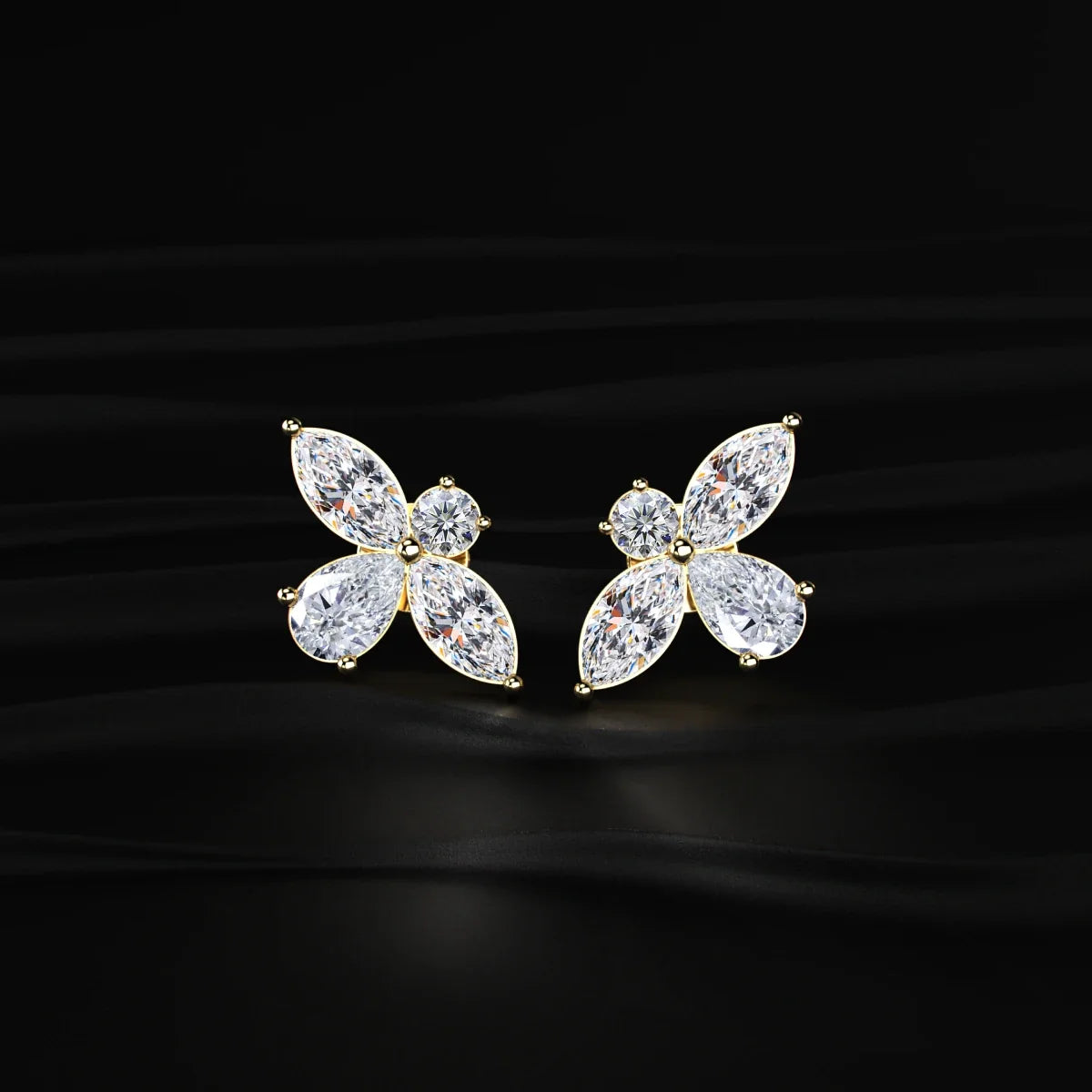 Marquise Round and Pear Shape Diamond Butterfly Stud Earrings