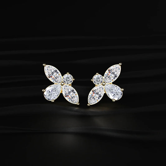 Marquise Round and Pear Shape Diamond Butterfly Stud Earrings