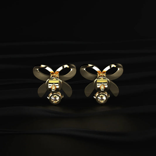 Round Shape Diamond Bow Stud