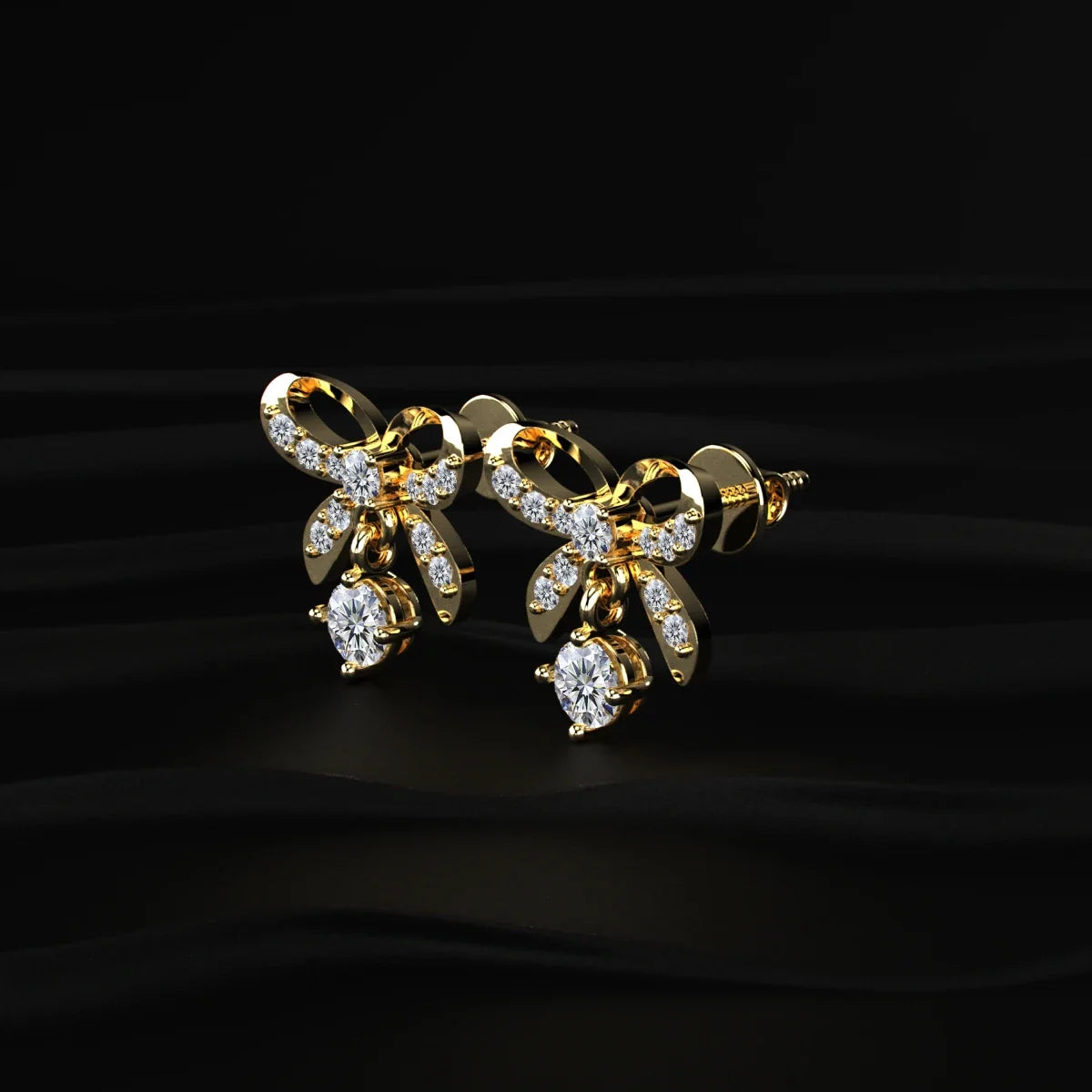 Round Shape Diamond Bow Stud