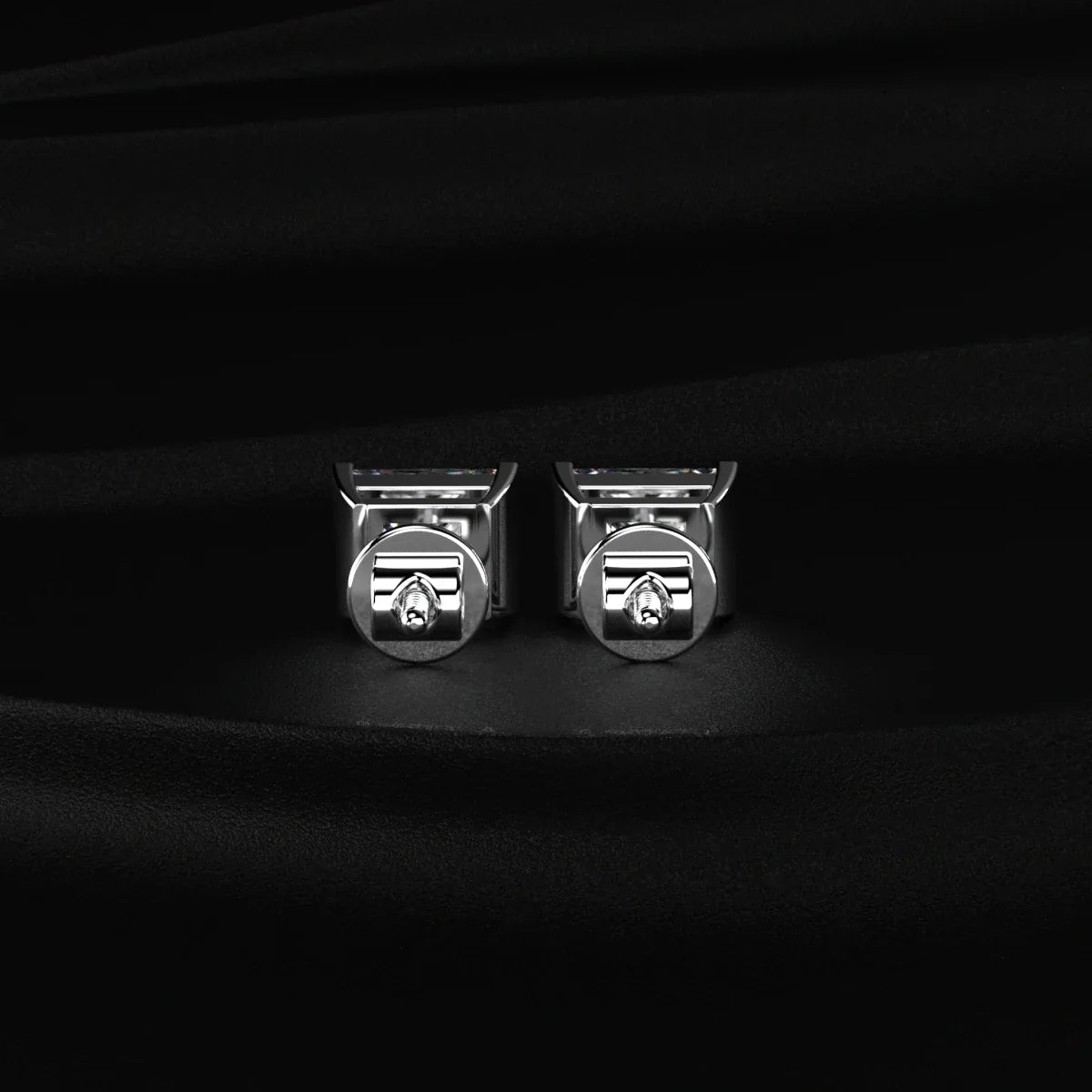 Princess Cut Diamond Stud Earrings with Half Bezel Setting