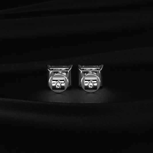 Princess Cut Diamond Stud Earrings with Half Bezel Setting
