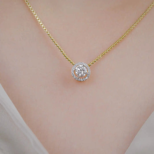 Halo Round Lab Grown Diamond Solitaire Necklace