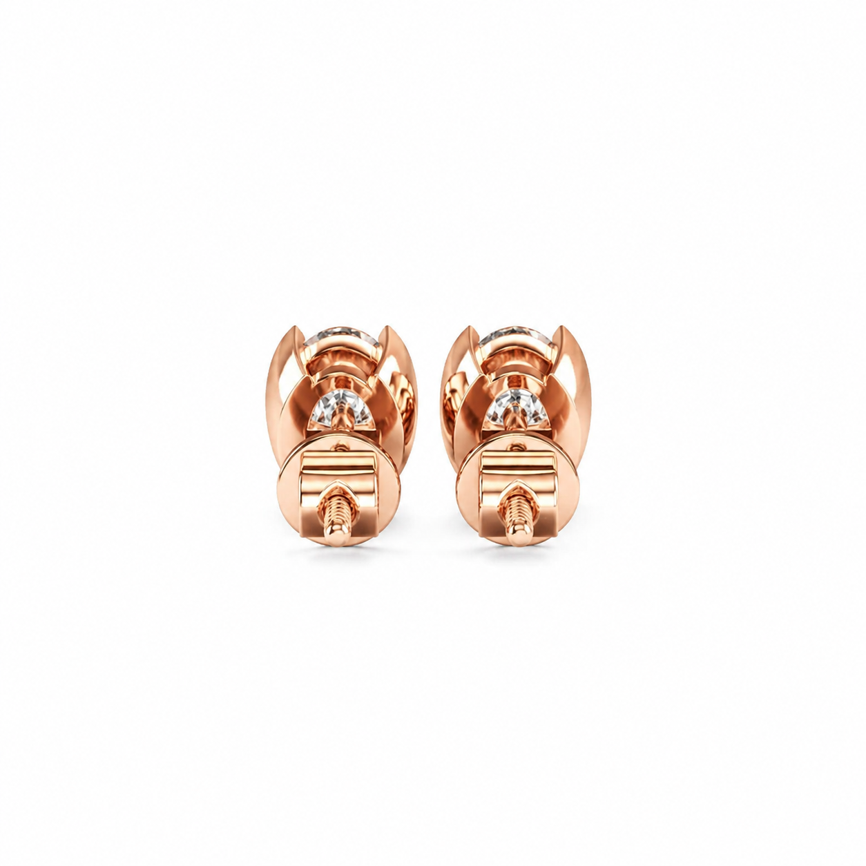 Oval Cut Diamond Stud Earrings with Half Bezel Setting
