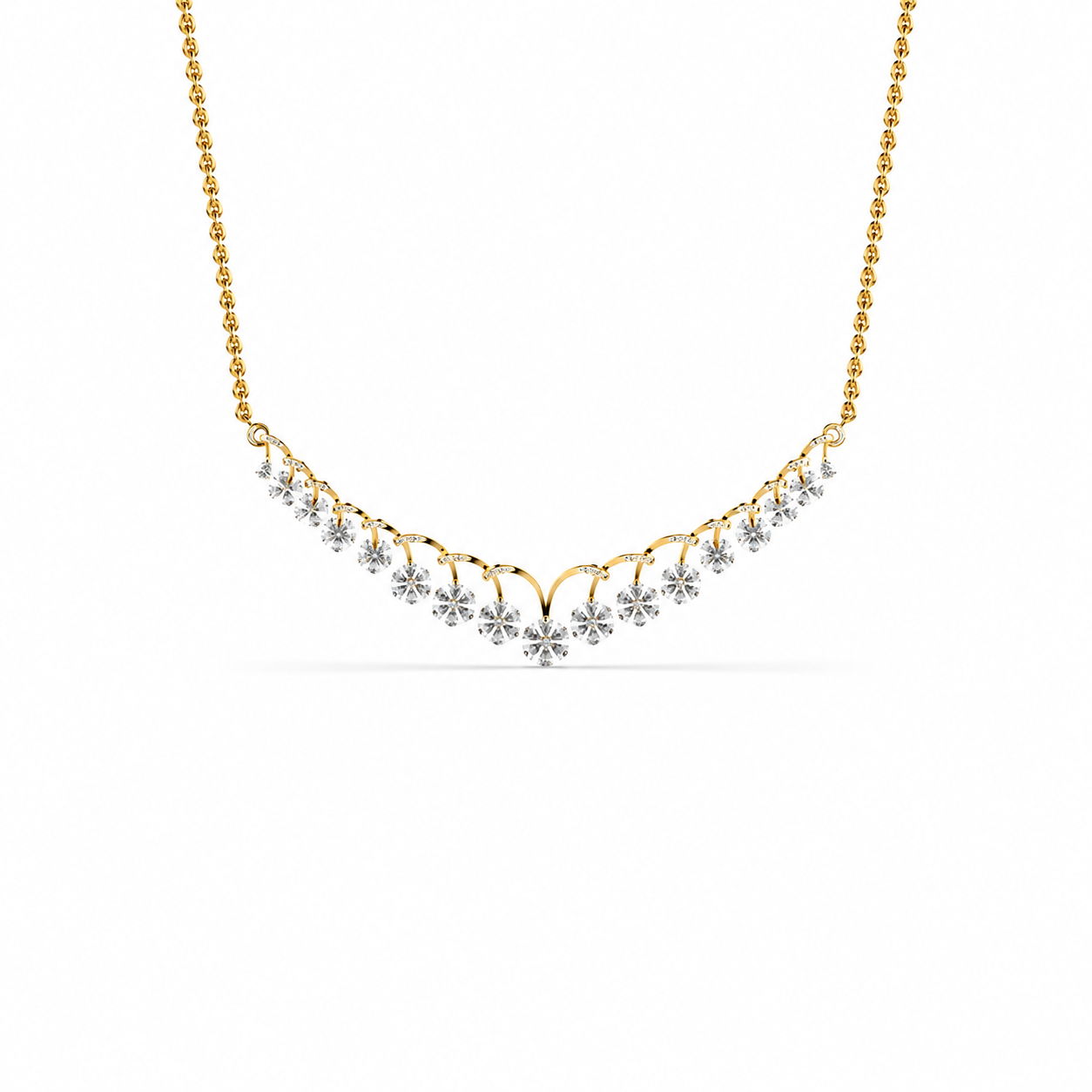 Floral Cascade Diamond V Necklace (With Chain)